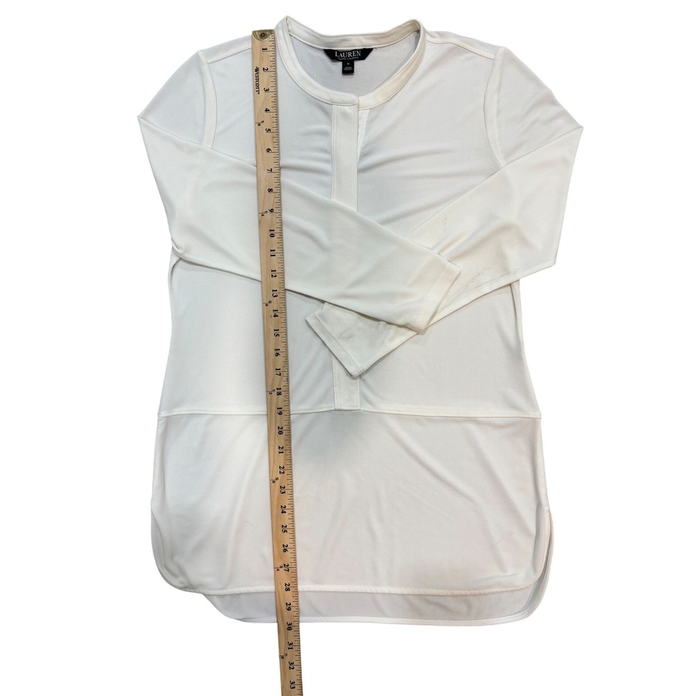 Lauren Ralph Lauren White Long Sleeve Tunic Top Button‎ Neck Women's Size M - Picture 4 of 9